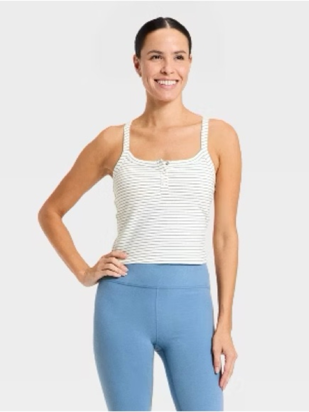 Striped White & Navy Cropped Tank Top all in motion Small NWT